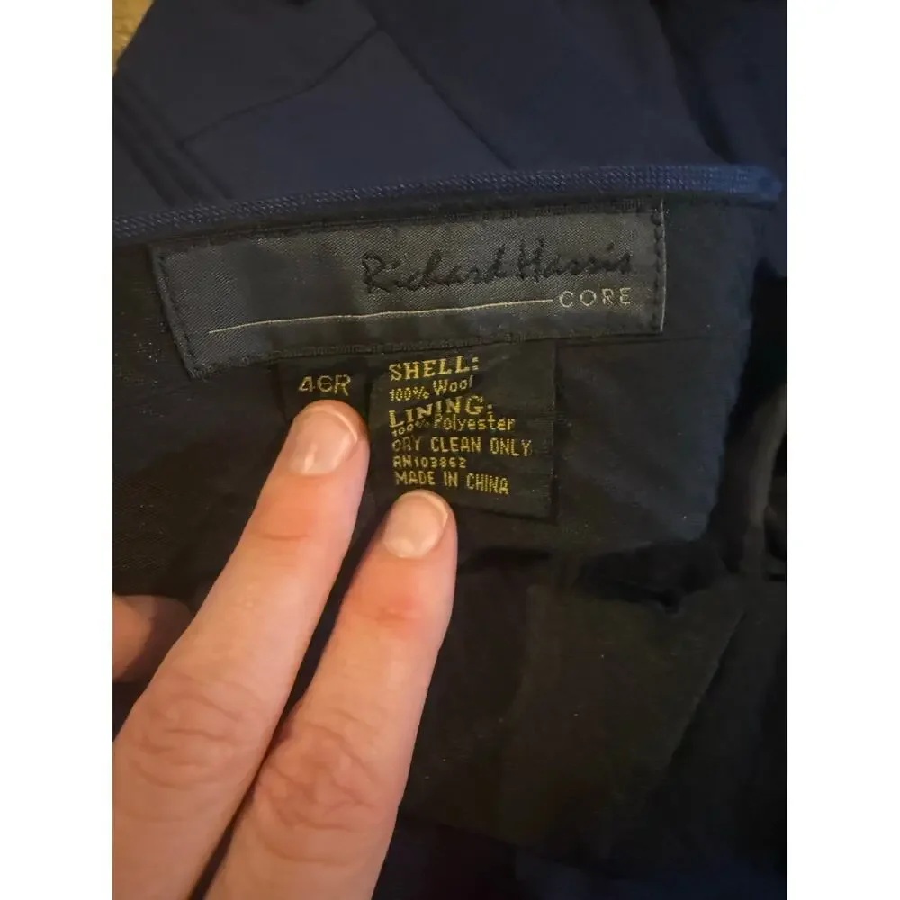Richard Harris Mens 46R Navy 100% Wool Sport Coat Dress Pants Suit Set